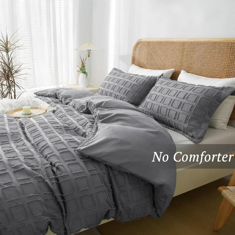 Queen Size Waffle Weave Duvet Cover Set, 3 Pieces, 100% Washed Microfiber, 8 Colors