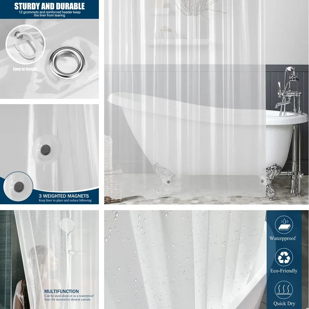 Waterproof Shower Curtain, Plastic, with 12 Hooks, 5 Colors