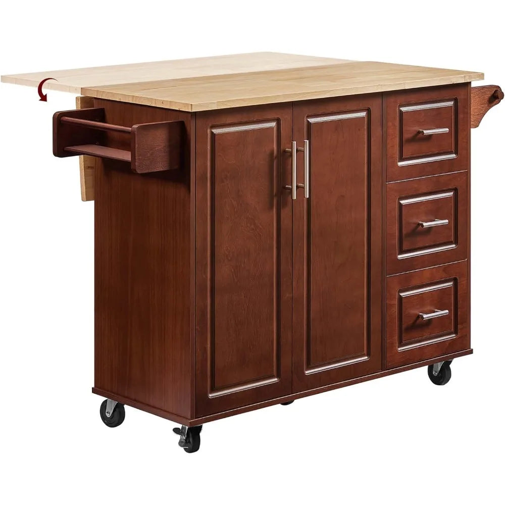 54 Inch Rolling Kitchen Island Cart, with Storage, 4 Colors