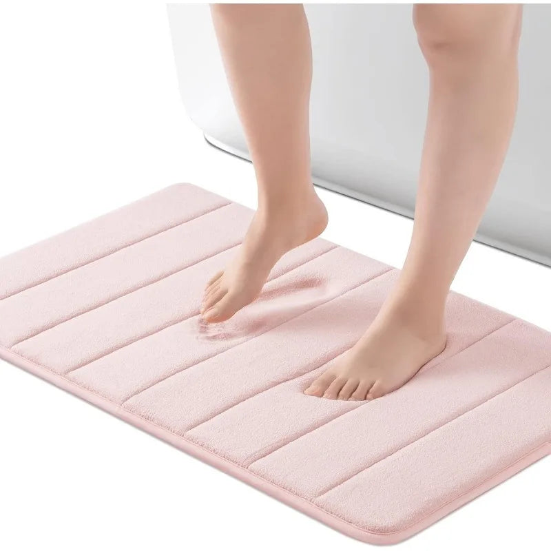 Memory Foam Bath Mat, 17” x 24”,  Water Absorbent, Non-Slip, Pink