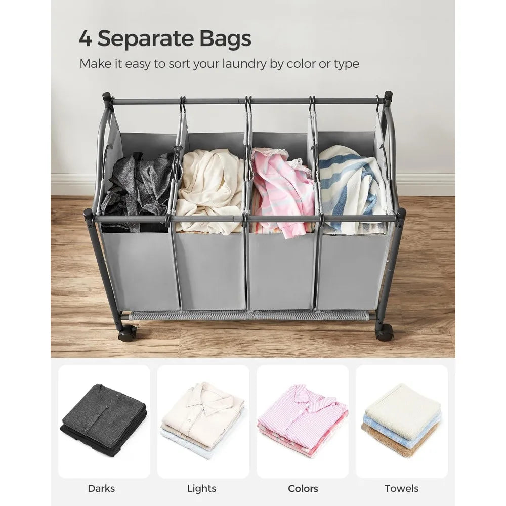 Rolling Laundry Sorter, with 4 Removable Bags, 2 Colors