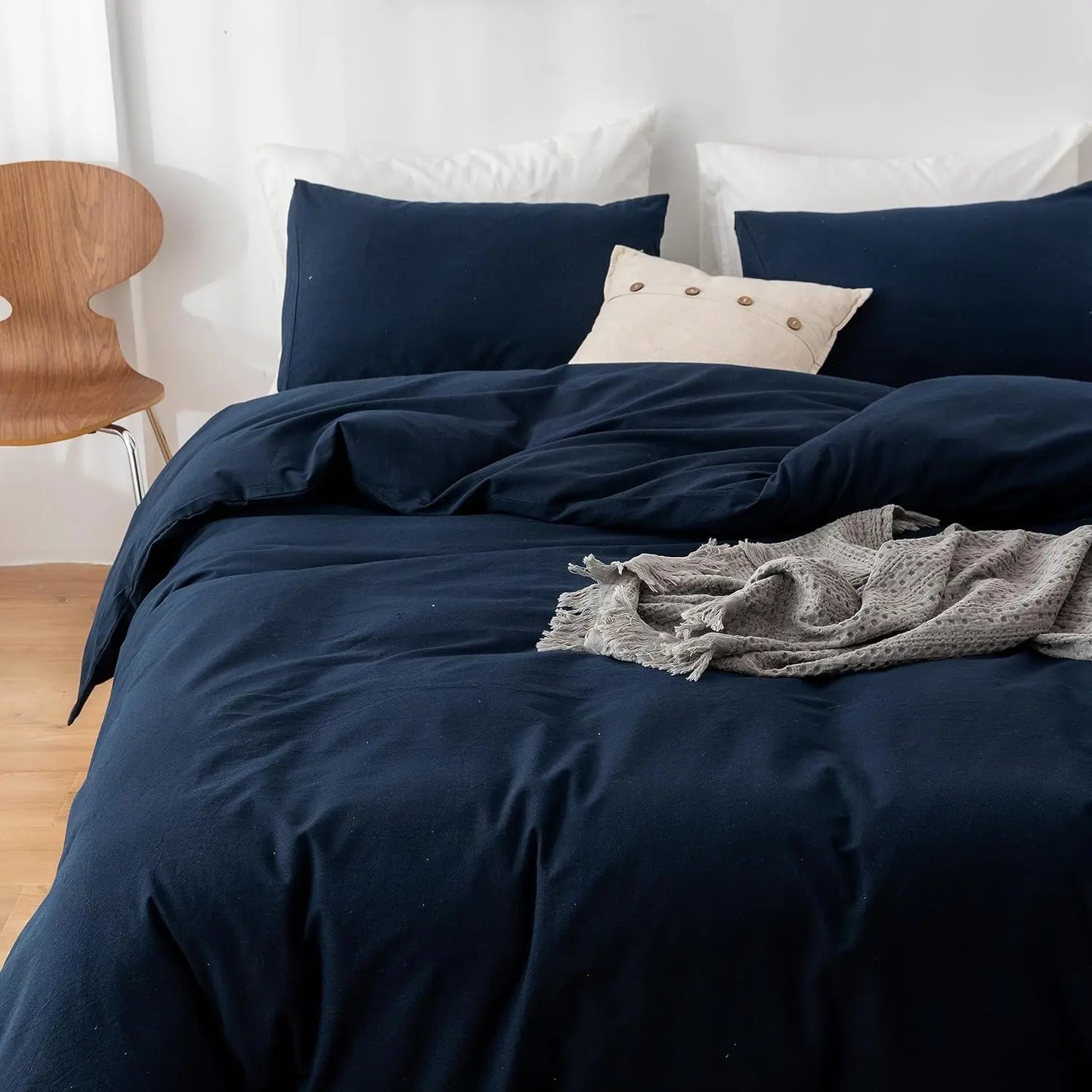 3 Piece Duvet Set, 100% Washed Cotton, With Zipper and 2 Pillowcases, Easy Care, 29 Colors, 3 Sizes