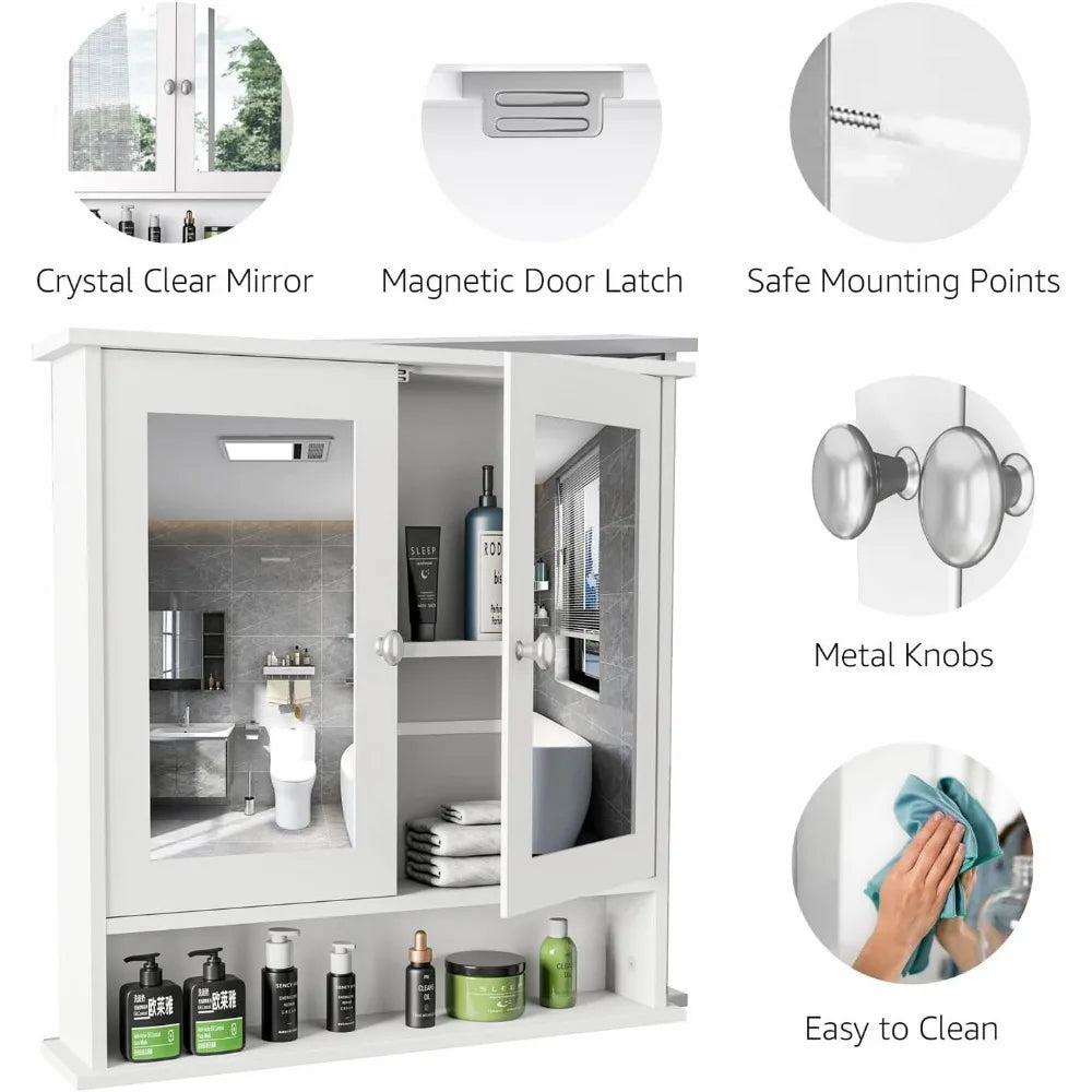 Bathroom Wall Cabinet, with Mirror & Adjustable Shelf, Wall Mounted, 3 Colors