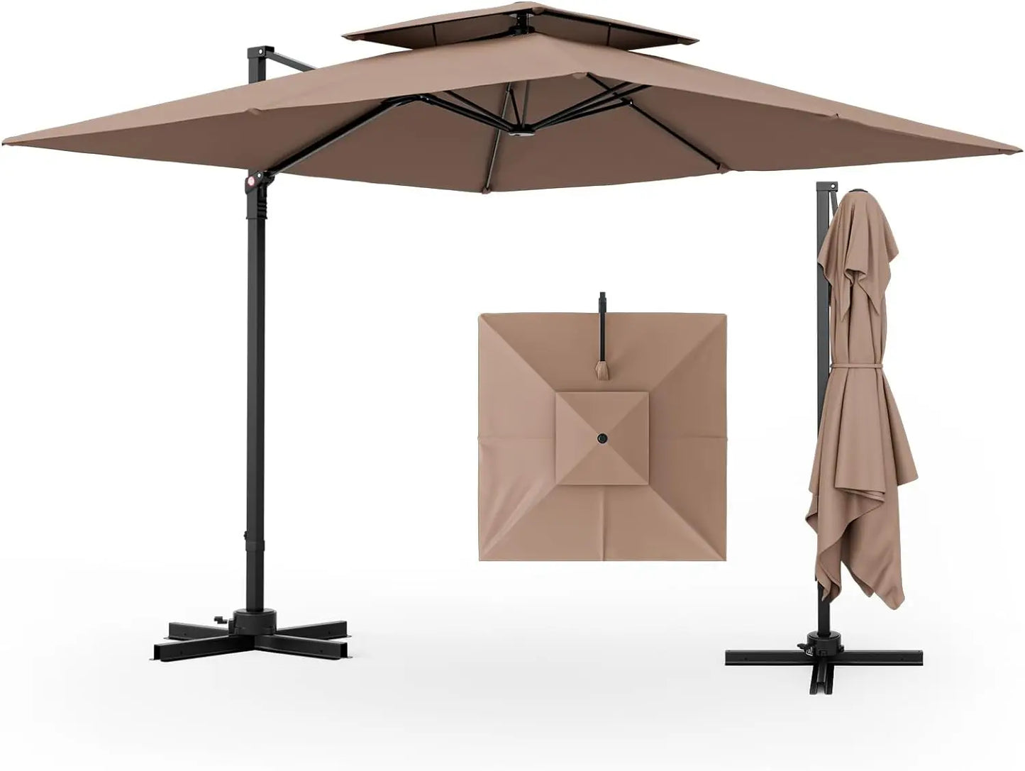 Heavy Duty Outdoor Umbrella, 360° Rotation, Double Top, 2 Colors