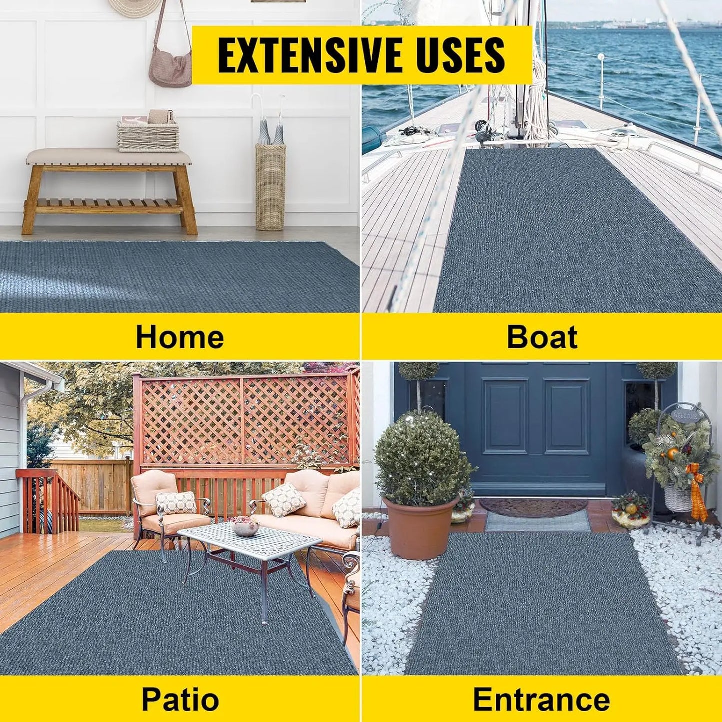 Outdoor Rug for Boats/Patio, Marine Grade Rug, 6 ft X 52.5 ft,  Waterproof, Deep Blue