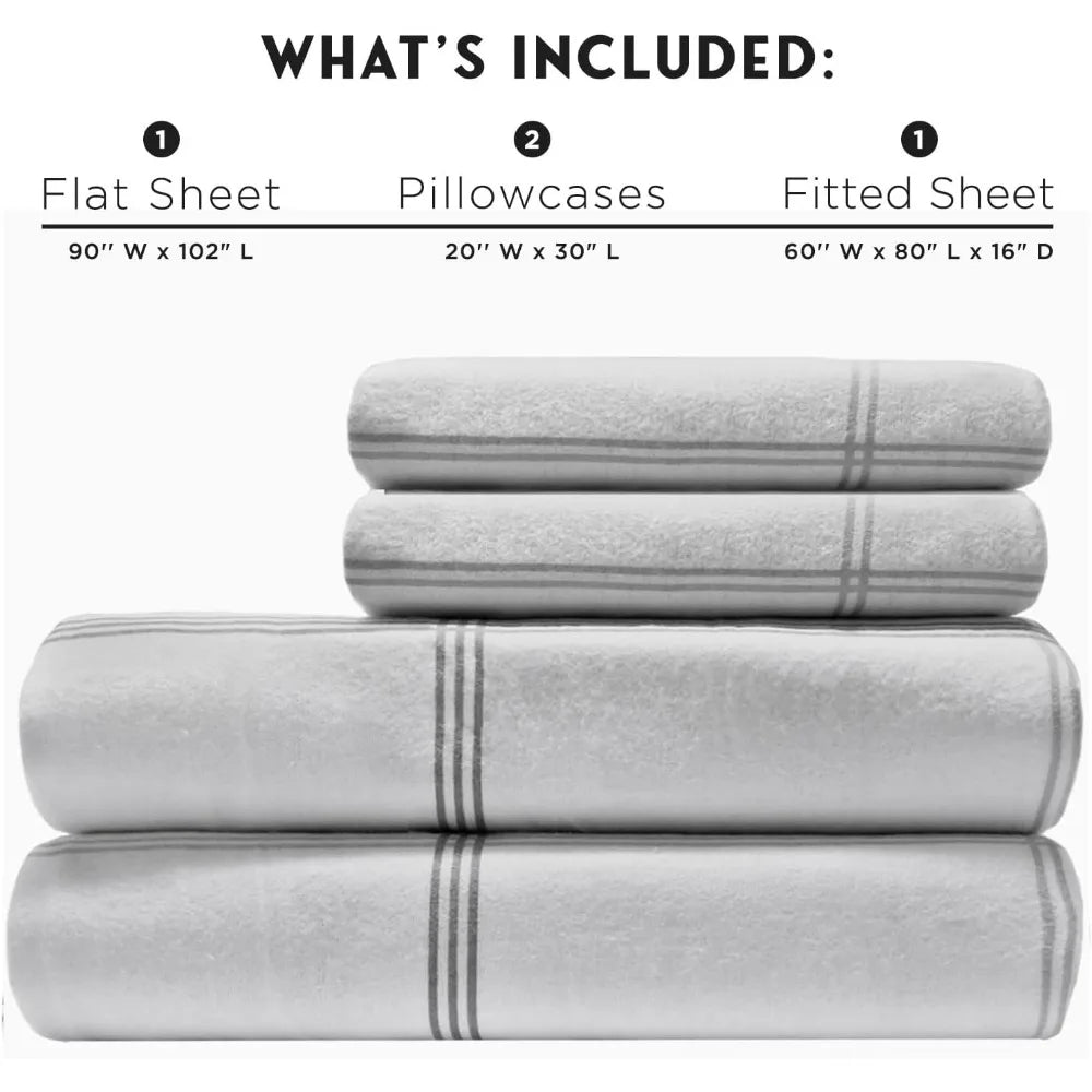 100% Cotton Brushed Flannel Sheet Set, 4 Piece, 4 Sizes, 6 colors