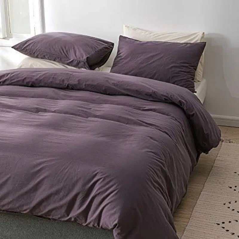 3 Piece Duvet Set, 100% Washed Cotton, With Zipper and 2 Pillowcases, Easy Care, 29 Colors, 3 Sizes