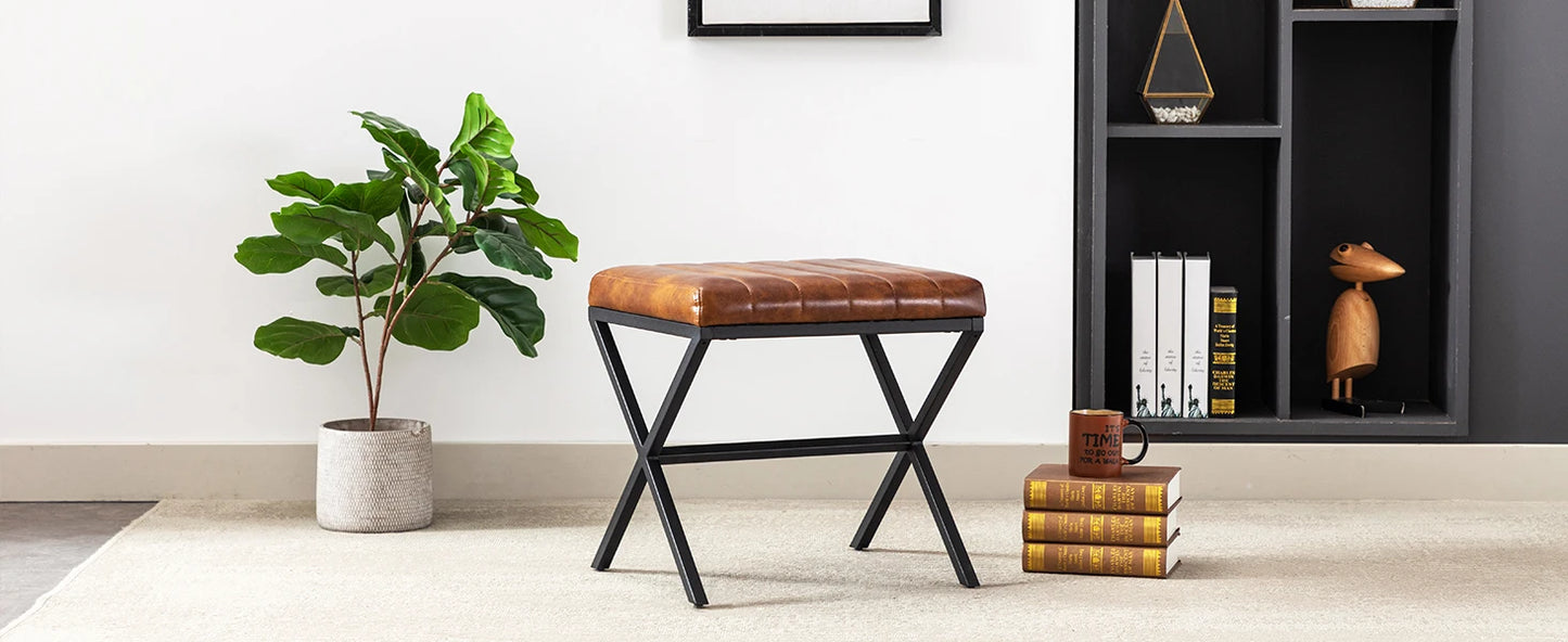 Faux Leather Ottoman/Stool, with Metal Legs