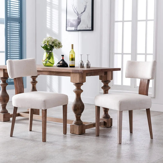 Set of 6 Dining Room, Living Room or Kitchen Side Chairs, Linen Upholstered, Wood Legs, Curved Wingback