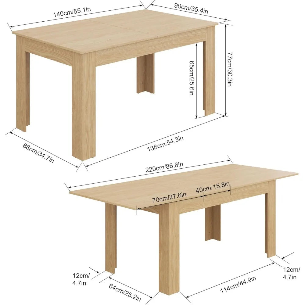 Extendable Wood Dining Table, Seats 6 to 10 People, 2 Colors