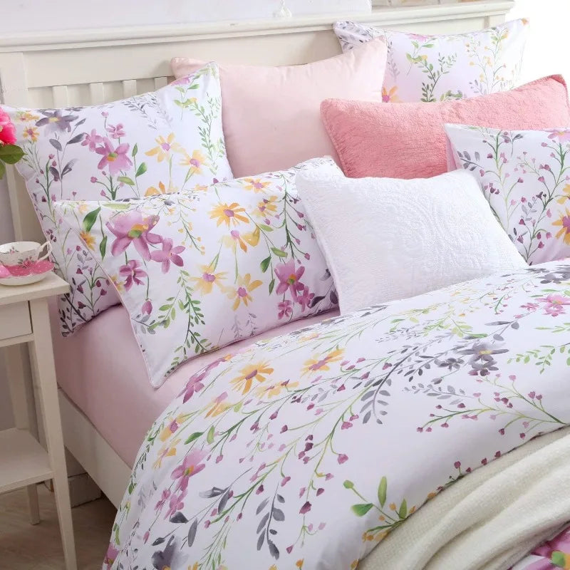 100% Cotton Garden Floral Bedding Set, Reversible, 14 Colors, 4 Sizes