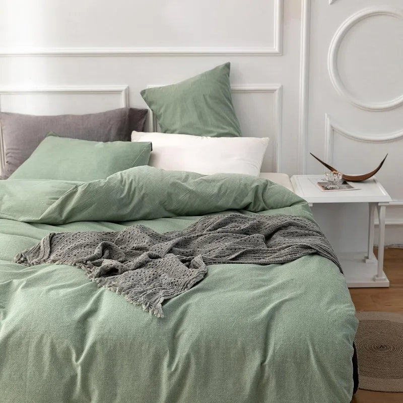 3 Piece Duvet Set, 100% Washed Cotton, With Zipper and 2 Pillowcases, Easy Care, 29 Colors, 3 Sizes