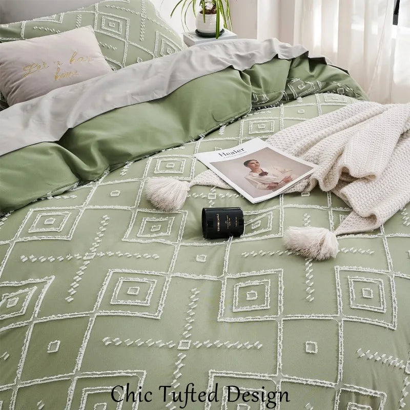 Jacquard-Pattern Duvet Cover Set, 3 Pieces, 12 Colors, 2 Sizes