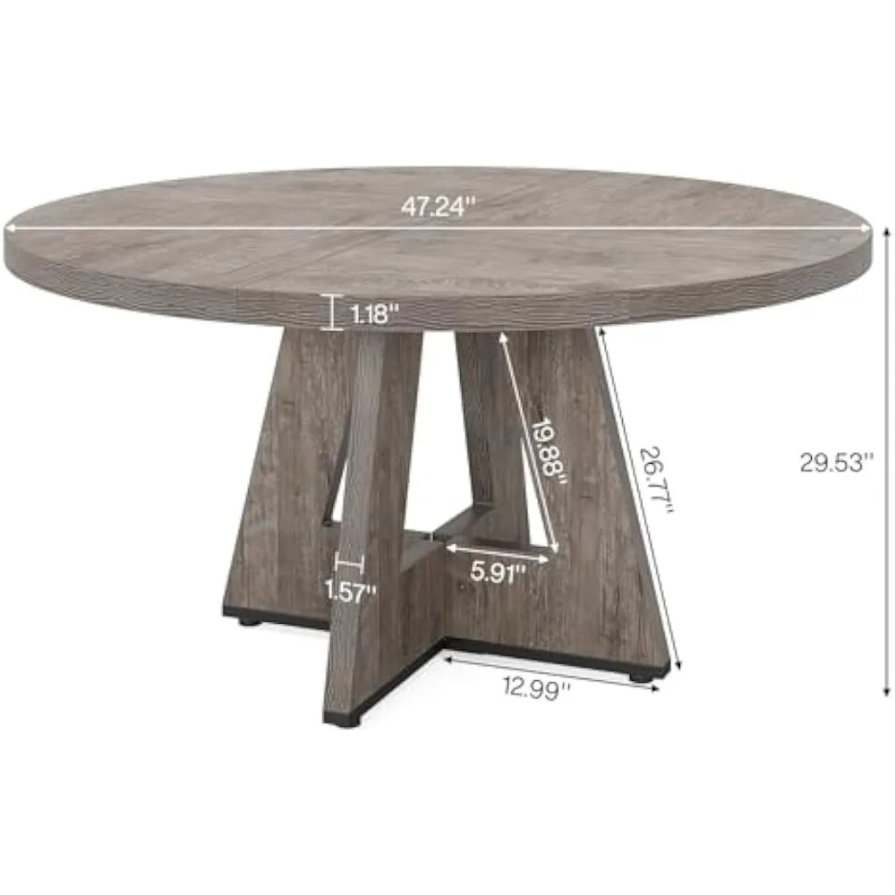 Circular Dining Room Table, 47 Inch, Farmhouse Style - No Chairs, Grey