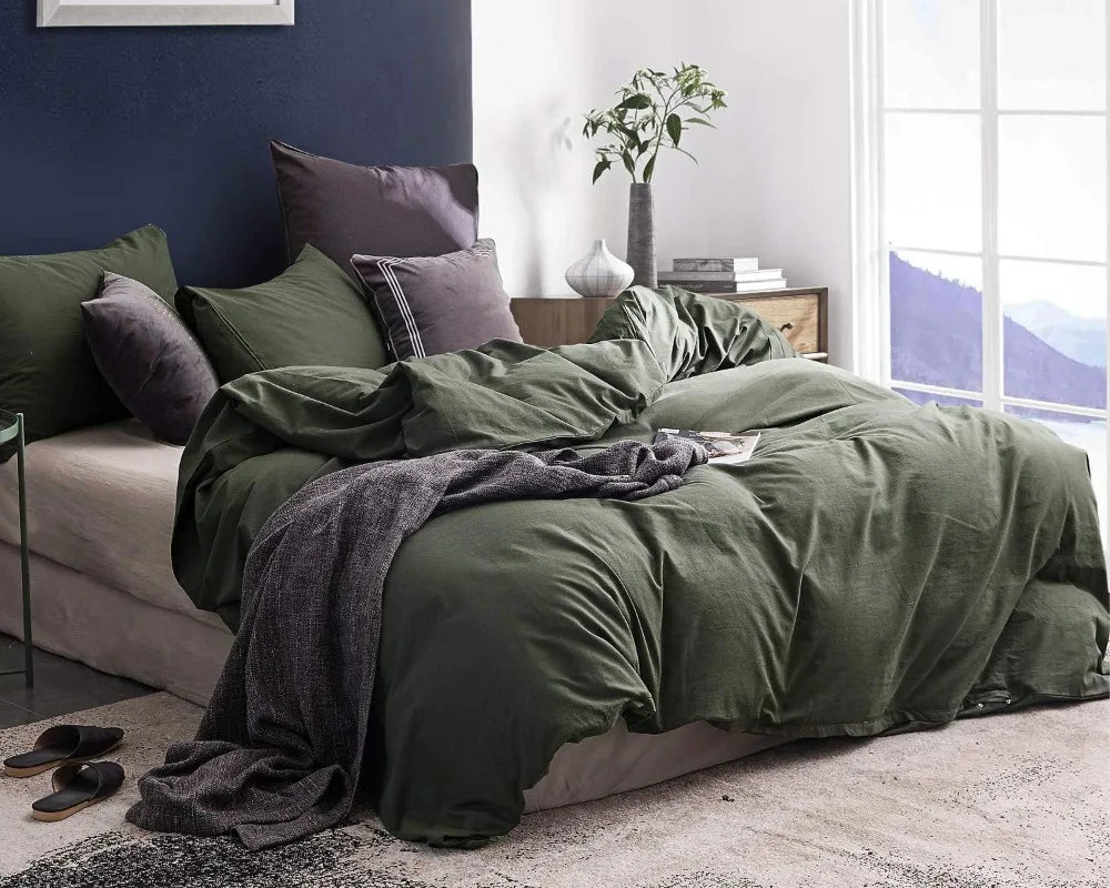 3 Piece Duvet Set, 100% Washed Cotton, With Zipper and 2 Pillowcases, Easy Care, 29 Colors, 3 Sizes