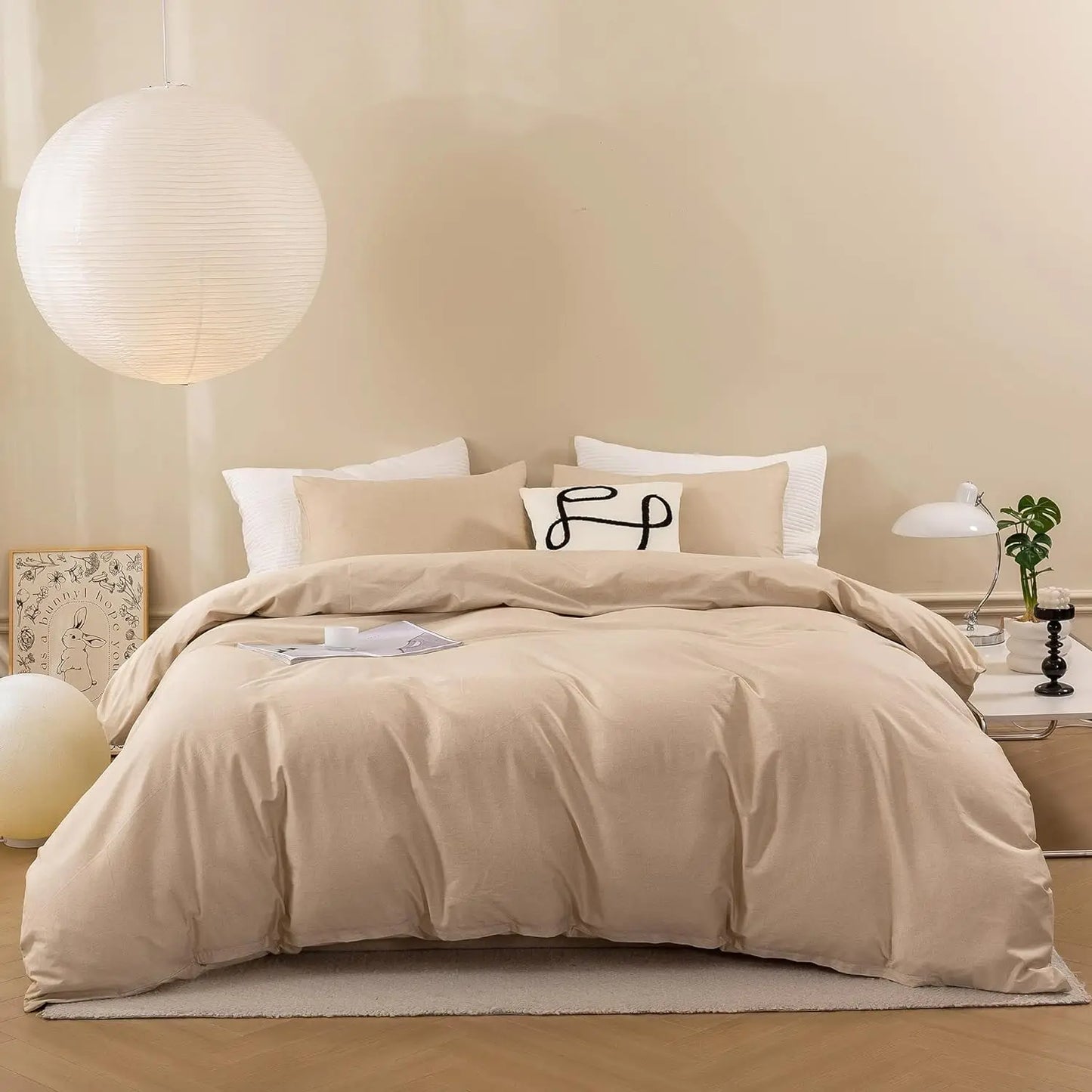 3 Piece Duvet Set, 100% Washed Cotton, With Zipper and 2 Pillowcases, Easy Care, 29 Colors, 3 Sizes