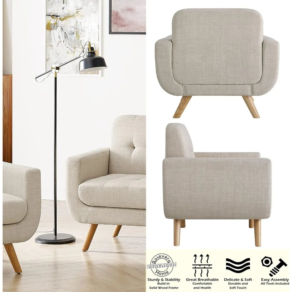 Accent Armchair, Linen Upholstery, Light Beige