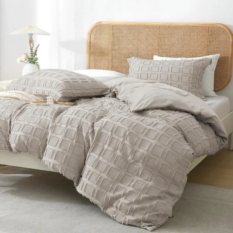 Queen Size Waffle Weave Duvet Cover Set, 3 Pieces, 100% Washed Microfiber, 8 Colors