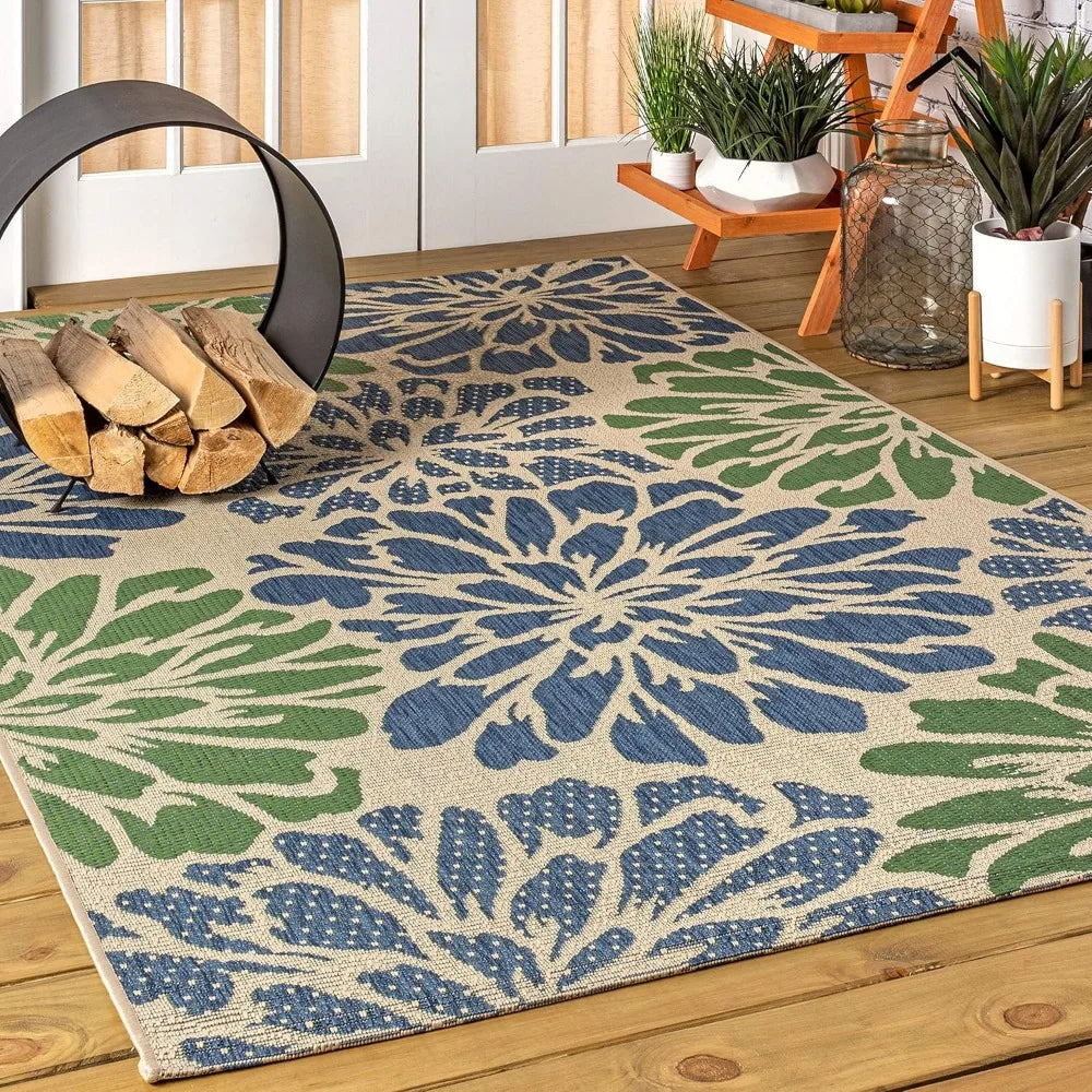 Indoor/Outdoor Floral Textured Weave Area Rug, Easy Cleaning Patio, 8 X 10, 7 Colors