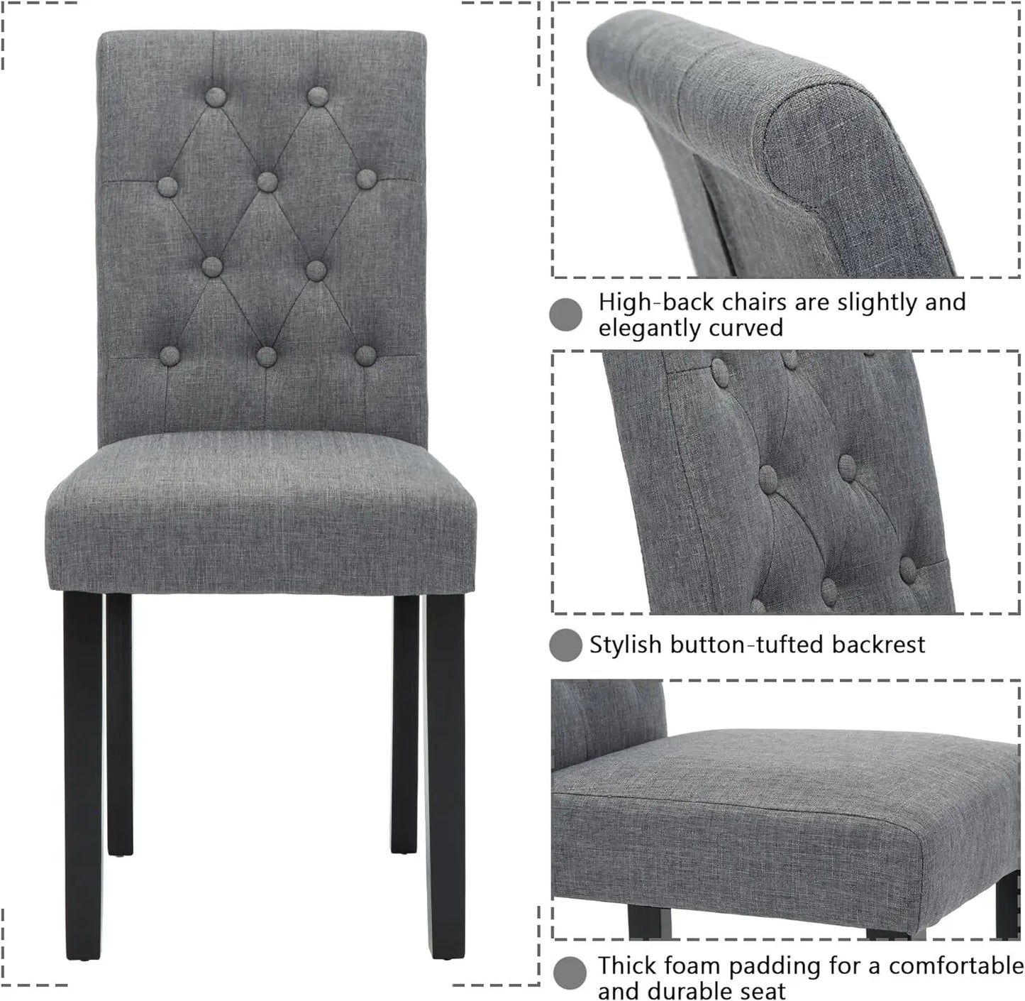 Fabric Upholstered Dining or Living Room Chairs, Button-Tufted Details, 2 Colors, Set of 4 or 6