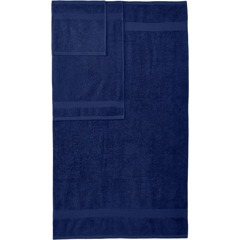 6 Piece Fade Resistant Cotton Bath Towel Set, (2 Bath/2 Hand/2 Washcloths). Navy Blue