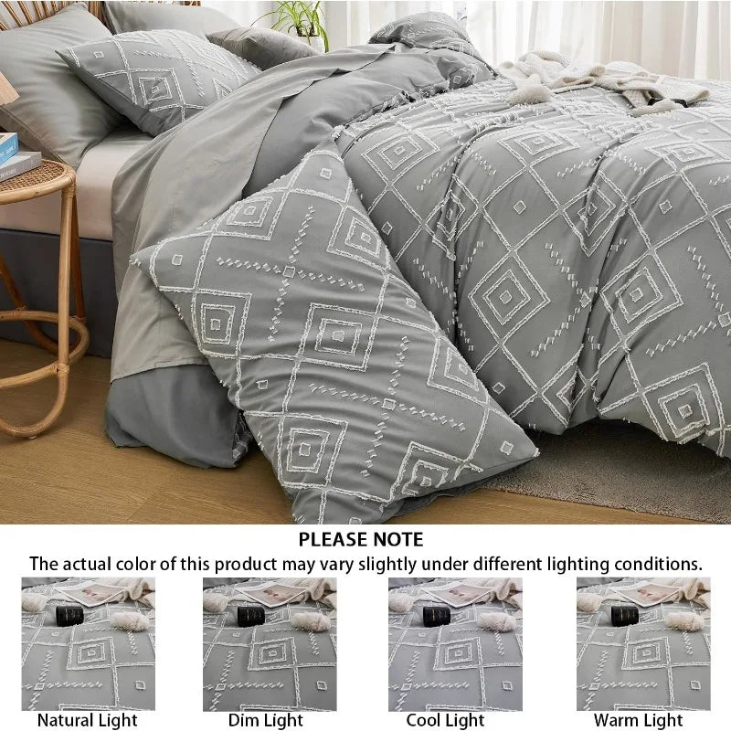 Jacquard-Pattern Duvet Cover Set, 3 Pieces, 12 Colors, 2 Sizes