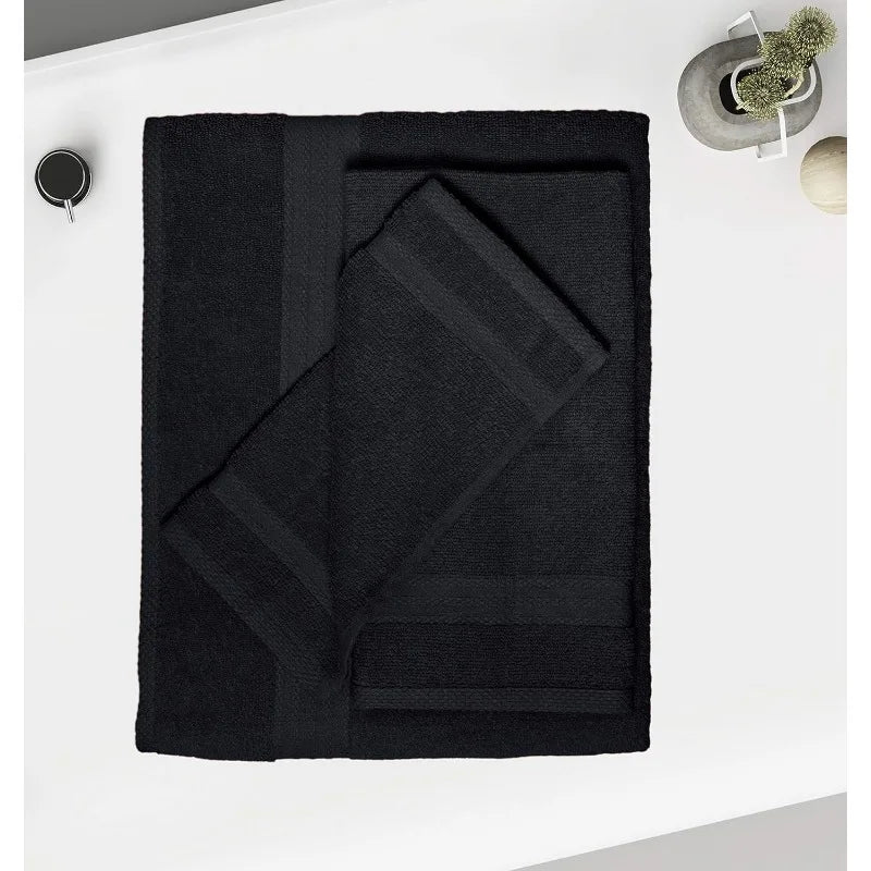 8 Piece Towel Set, 2 Oversized Bath, 2 Hand, 4 Wash Cloths, Black